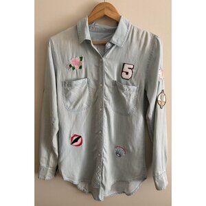 Rails Chandler Floral-Embroidered Chambray Button Down Shirt Size Small